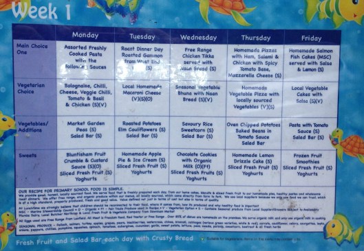 menu in a Cambridge public school