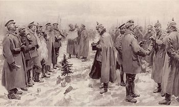 German and British soldiers during the Christmas Truce of 1914